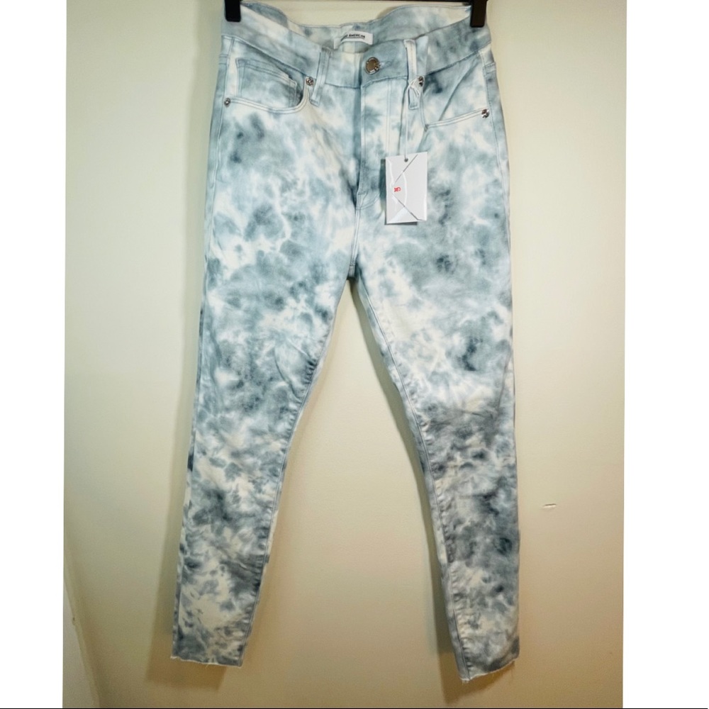 GOOD AMERICAN | White/Gray Cloud Tie Dye Jeans